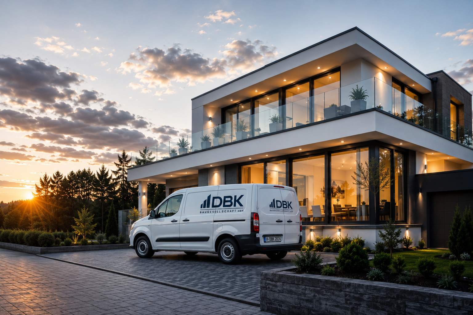 Modernes Haus mit DBK Baugesellschaft Transporter in Hannover